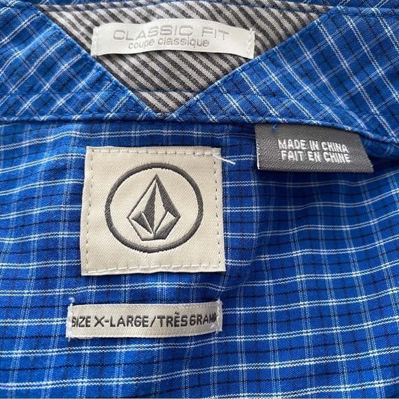 VOLCOM Royal Blue Plaid Short Sleeve Collared Shirt Men XL Classic Fit - Picture 5 of 7